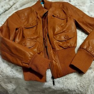 Brown moto faux leather jacket
